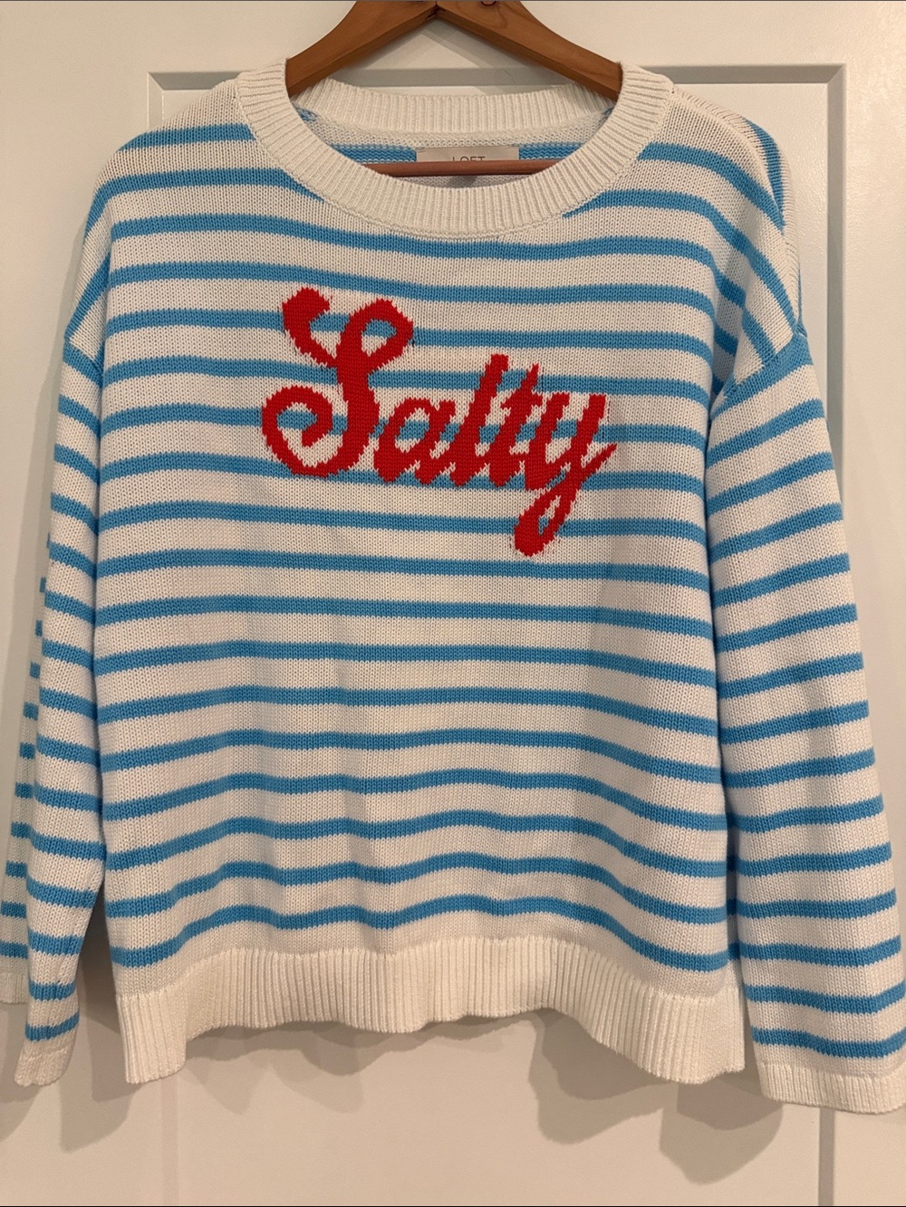 LOFT Blue & White Striped 'Salty' Crewneck Sweater